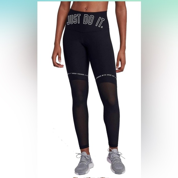 Nike Women’s Power JDI Training Black Leggings with Mesh Panels Black Size M - Picture 1 of 12